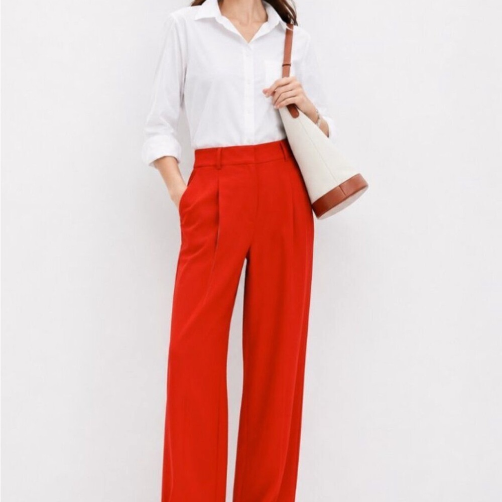 NWT LOFT Peyton Trouser Red High Rise Linen Blend Sz 8P
